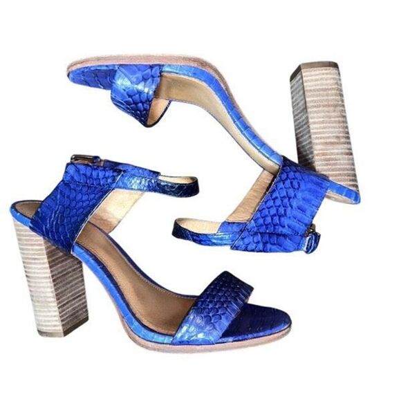 Coach Lexey Royal Blue High Heeled Sandals with Thick Block Heel and Open Toe De - Picture 2 of 5